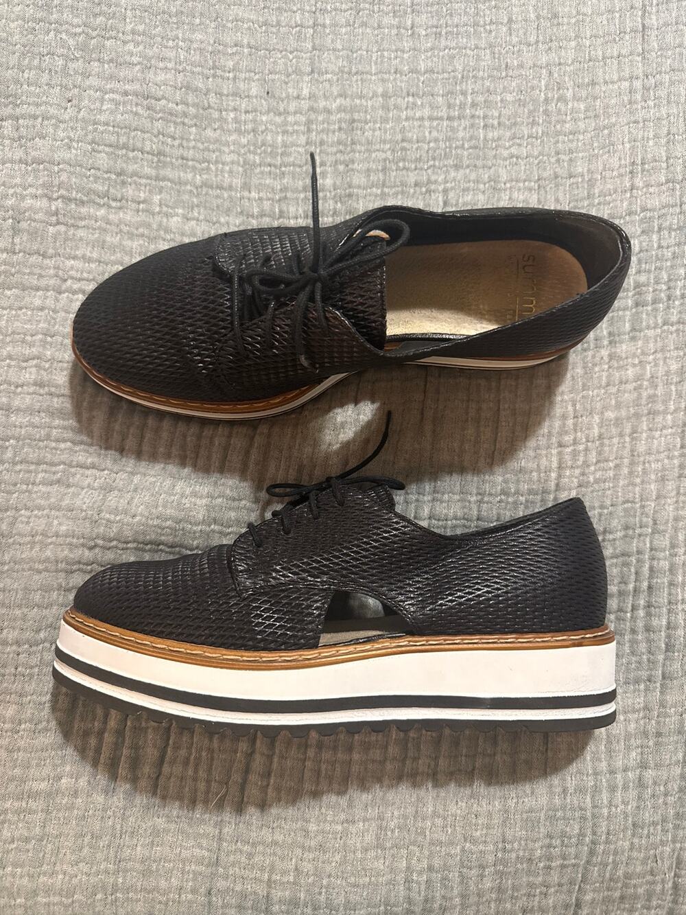 Summit by White Mountain Brody Platform Oxfords Black Leather Size EU 39 US 8